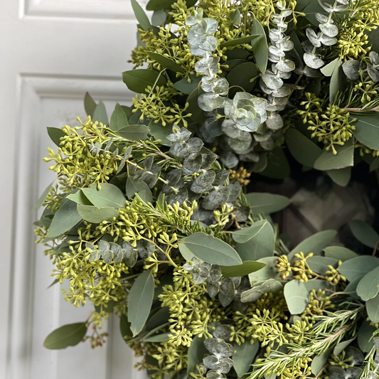 Fresh Seeded Eucalyptus Rosemary and Spiral Eucalyptus Wreath