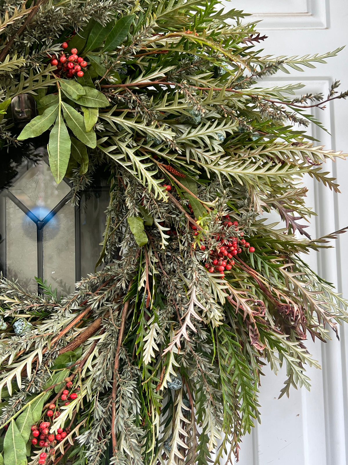 Fresh Pepperberry, Lepto, Grevillea, and Eucalyptus Pods Wreath