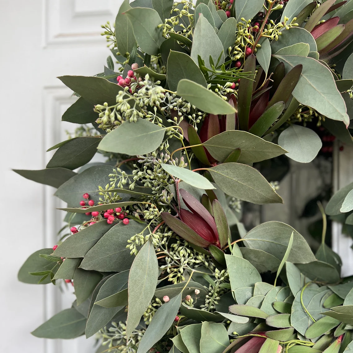 Fresh Seeded Eucalyptus Leucadendron and Pepperberry Wreath