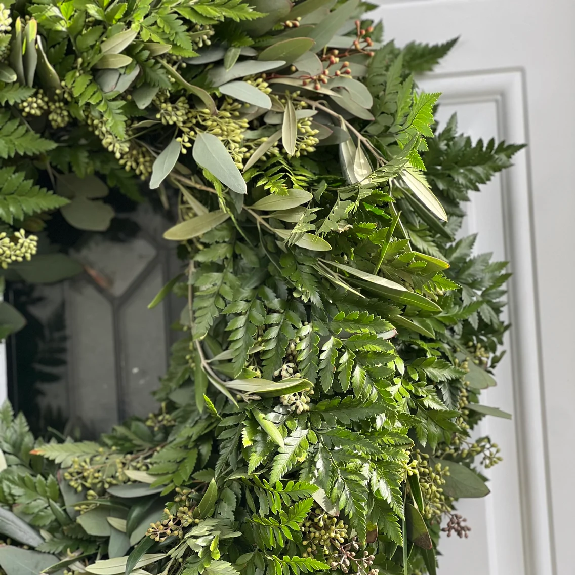 Fresh Seeded Eucalyptus Olive and Leatherleaf Wreath