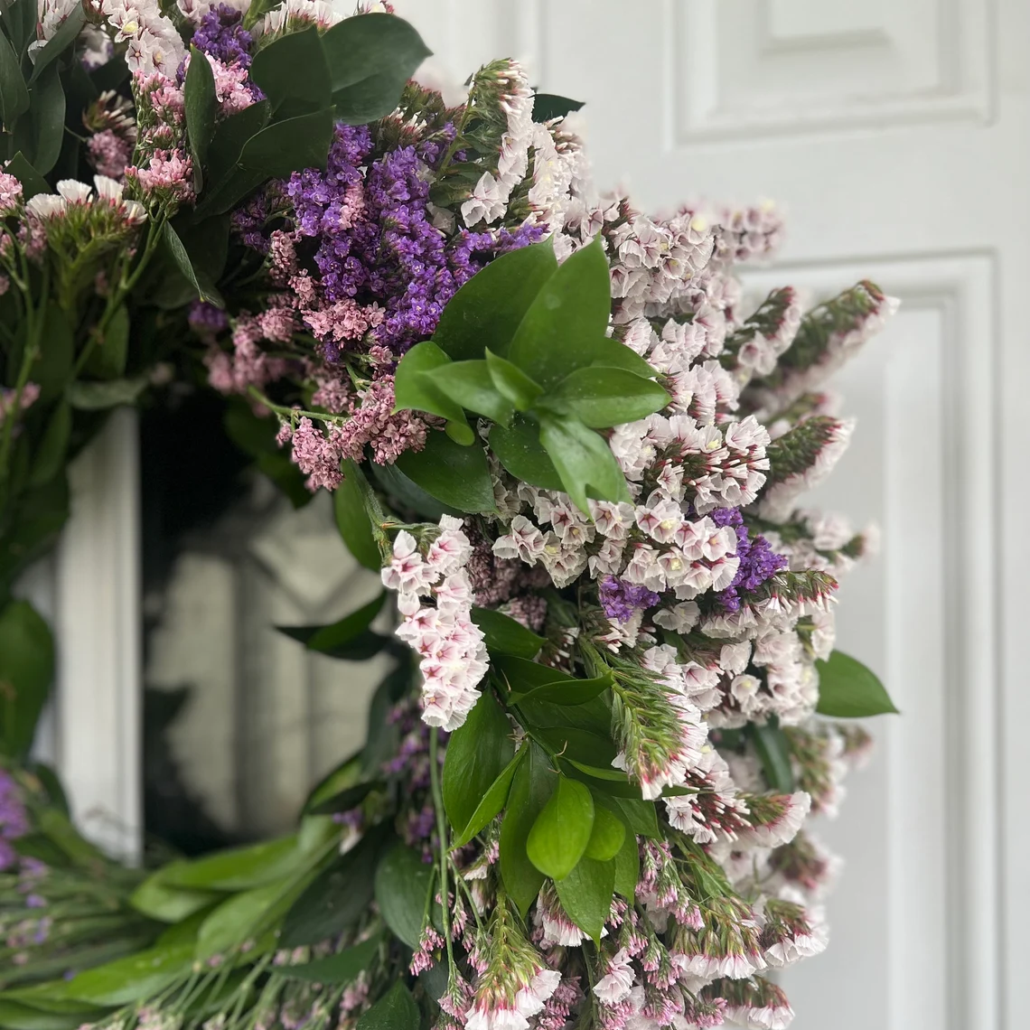 Fresh Ruscus Statice and Limonium Wreath
