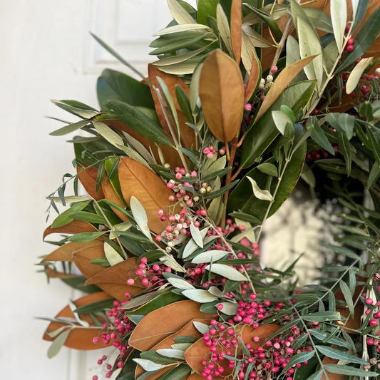 Fresh Magnolia Pepperberry and Olive Wreath
