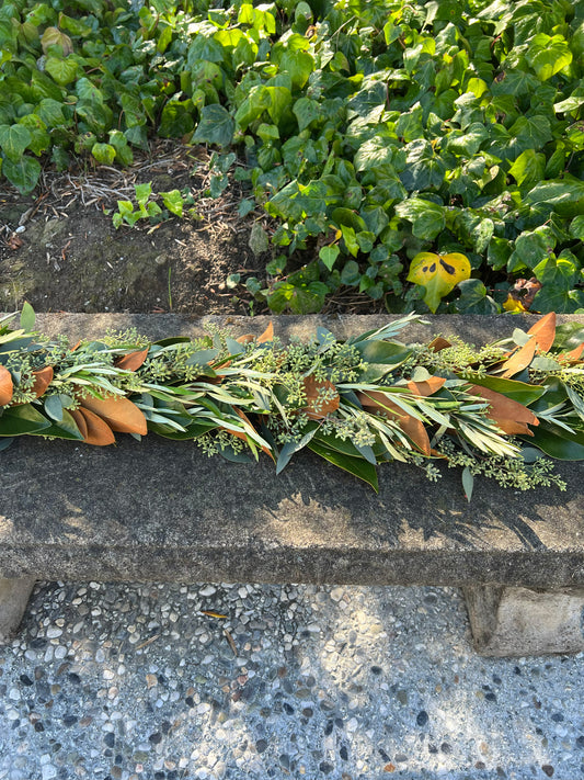 Fresh Magnolia Seeded Eucalyptus and Olive Garland