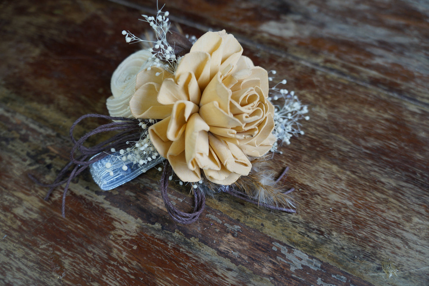 Vanilla Latte Wood Flower Corsage