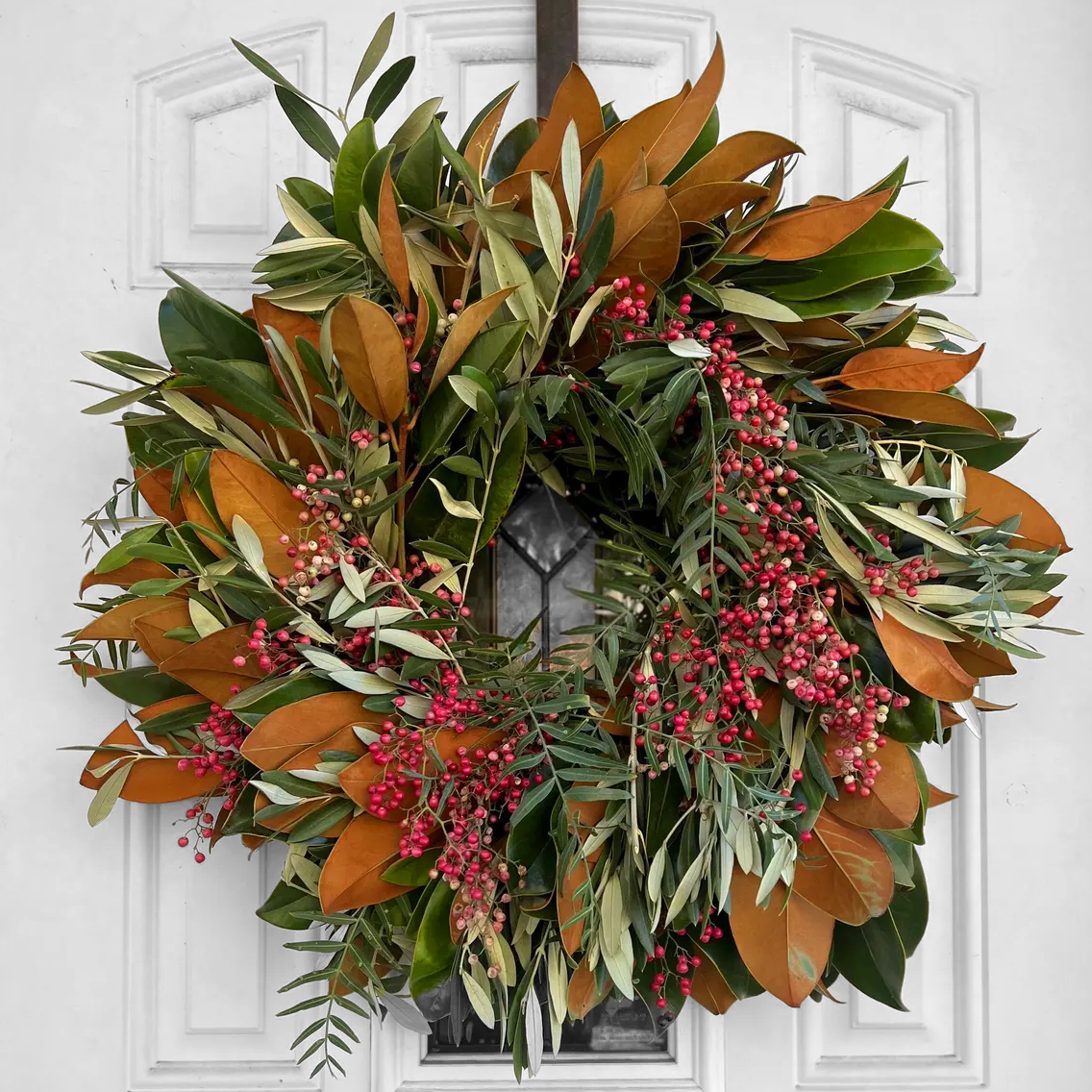Fresh Magnolia Pepperberry and Olive Wreath