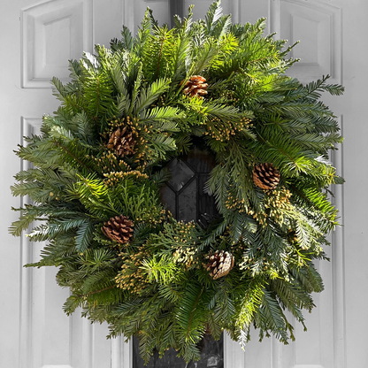 Fresh Cedar Fir, Redwood and Pinecone Wreath
