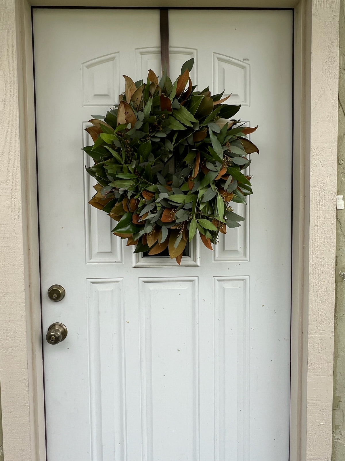 Fresh Magnolia Seeded Eucalyptus and Bay Wreath