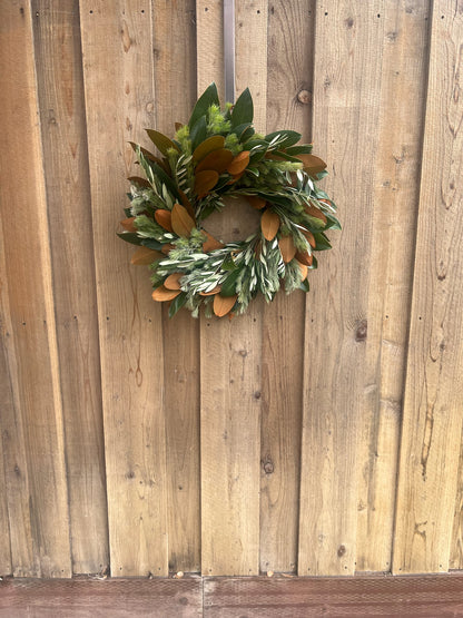 Fresh Magnolia Woolly Bush and Olive Wreath