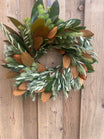 Fresh Magnolia Woolly Bush and Olive Wreath