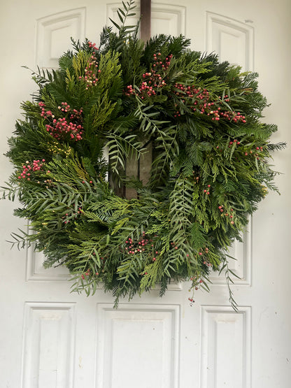 Fresh Redwood, Cedar and Pepperberry Wreath