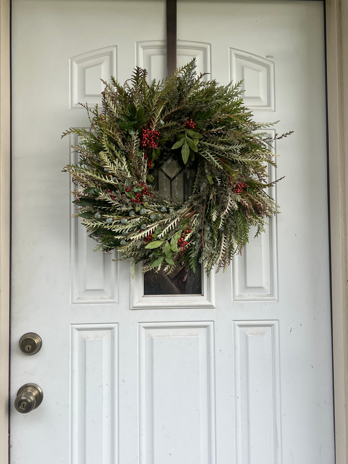 Fresh Pepperberry, Lepto, Grevillea, and Eucalyptus Pods Wreath