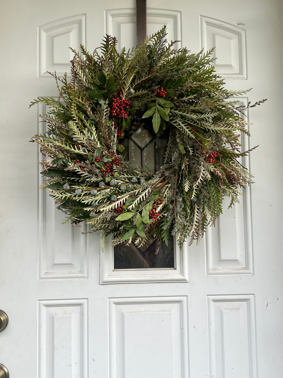 Fresh Pepperberry, Lepto, Grevillea, and Eucalyptus Pods Wreath