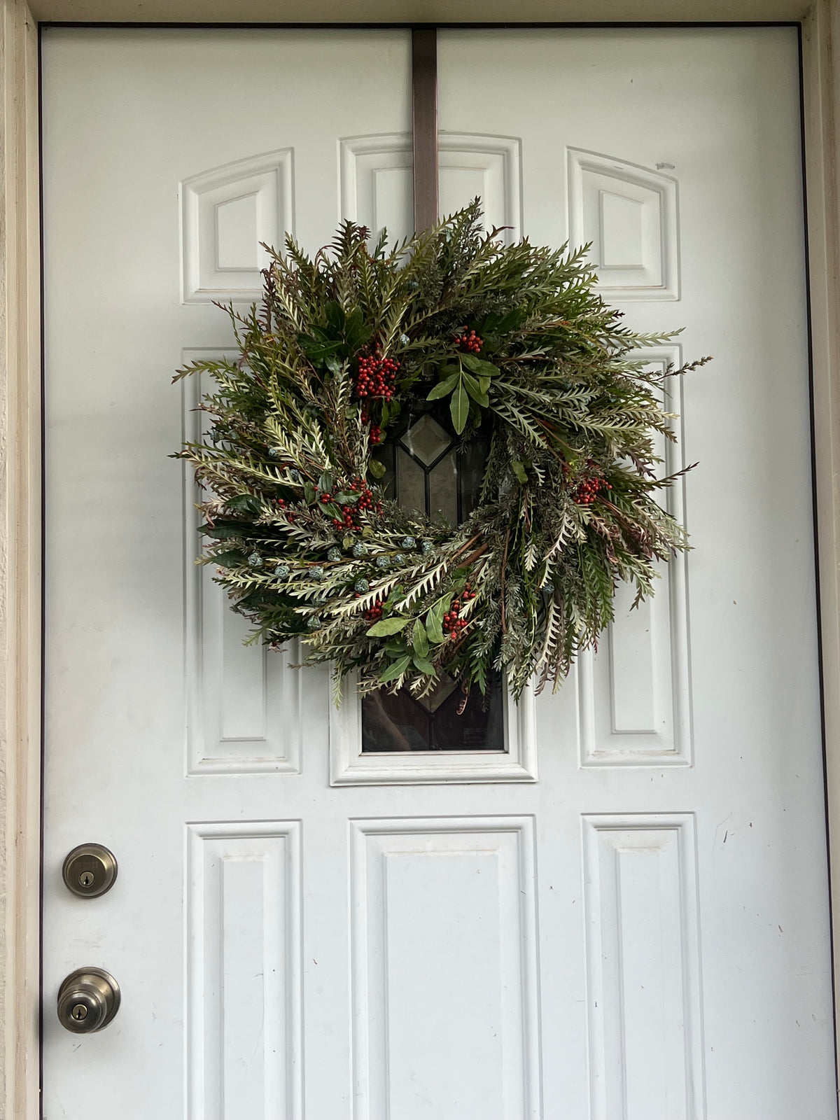 Fresh Pepperberry, Lepto, Grevillea, and Eucalyptus Pods Wreath