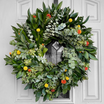 Fresh Spiral Eucalyptus, Ruscus, Craspedia and Safflower Wreath