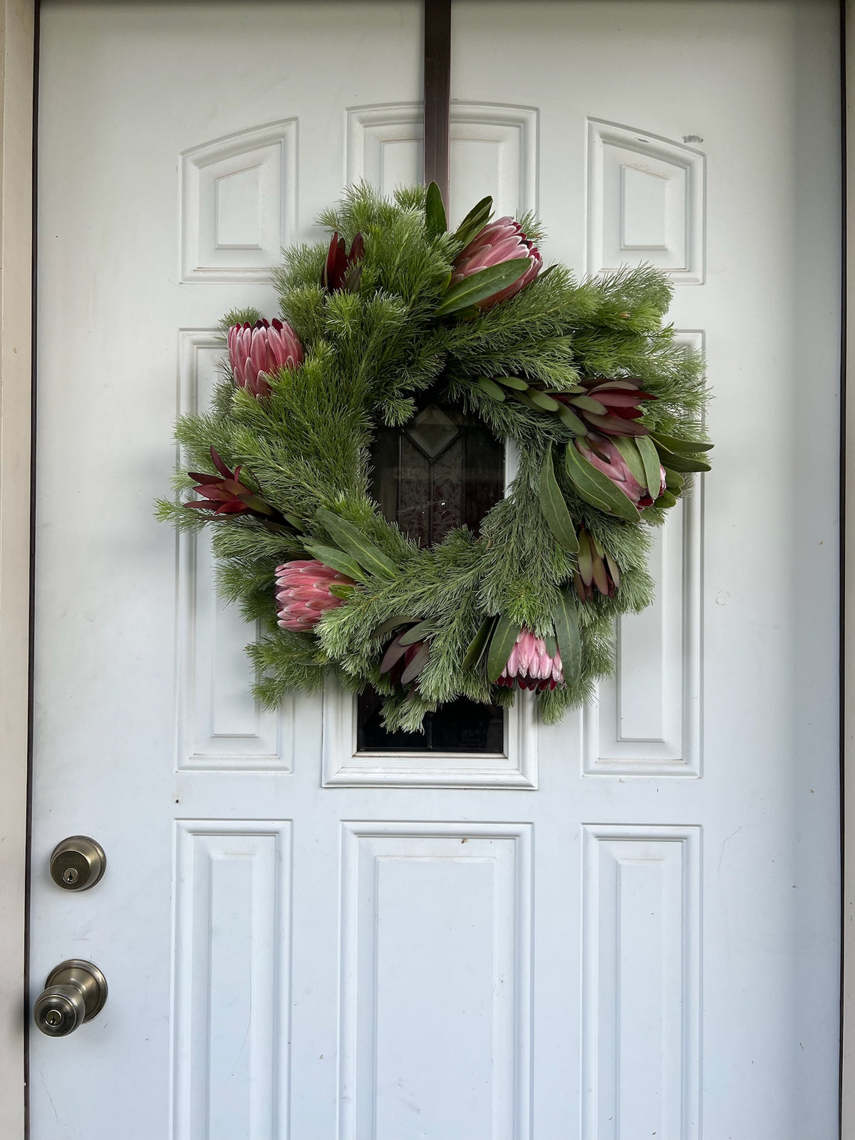 Safari Sunset Leucadendron, Woolly Bush, and Pink Ice Protea Wreath