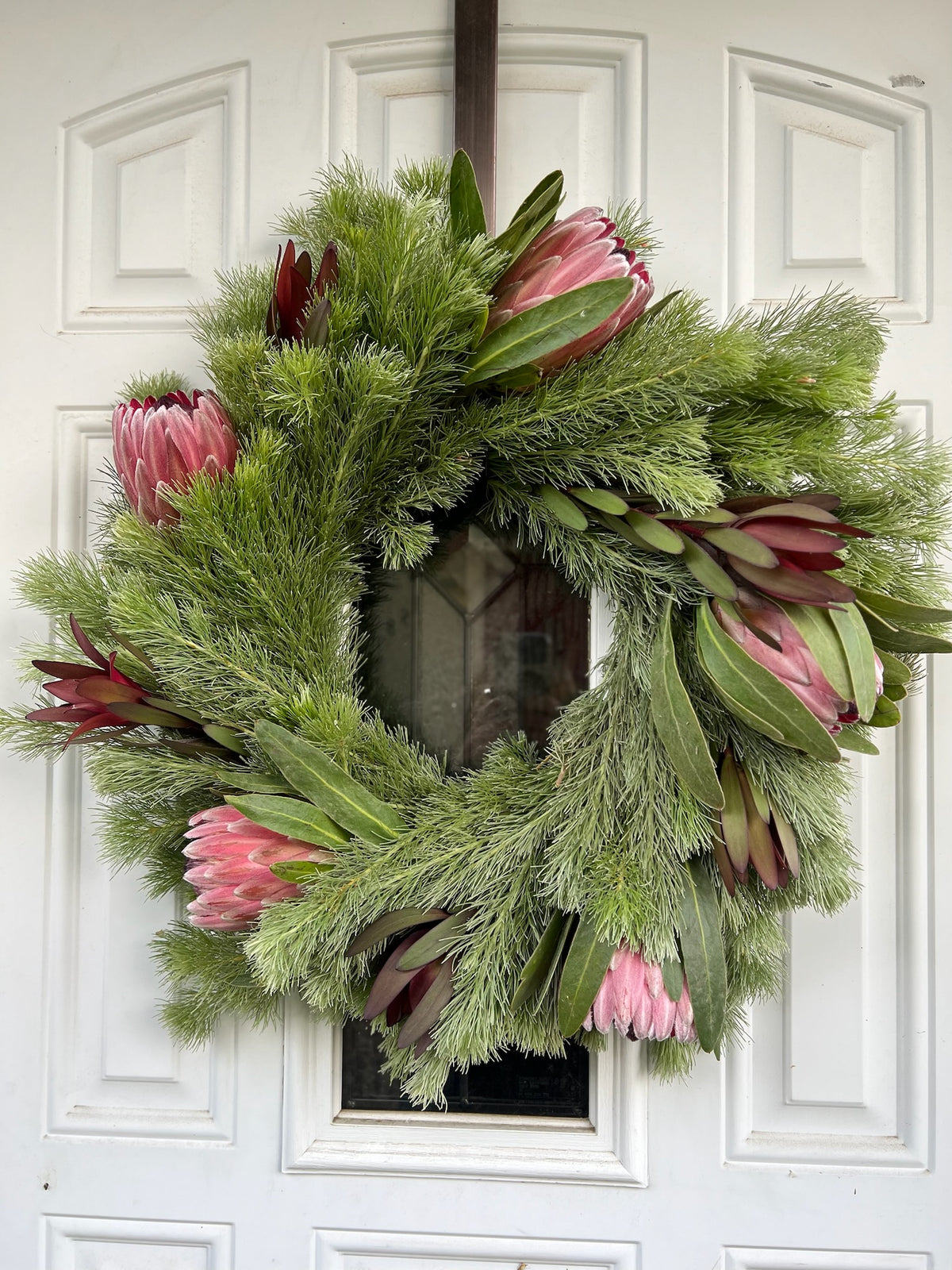 Safari Sunset Leucadendron, Woolly Bush, and Pink Ice Protea Wreath