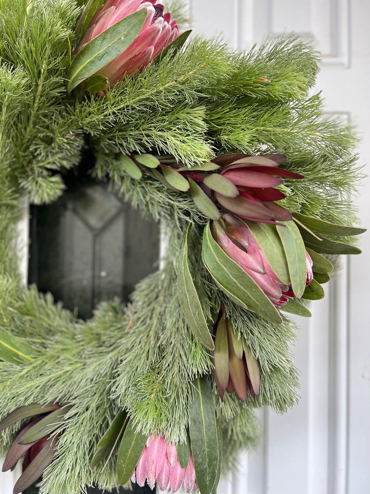 Safari Sunset Leucadendron, Woolly Bush, and Pink Ice Protea Wreath