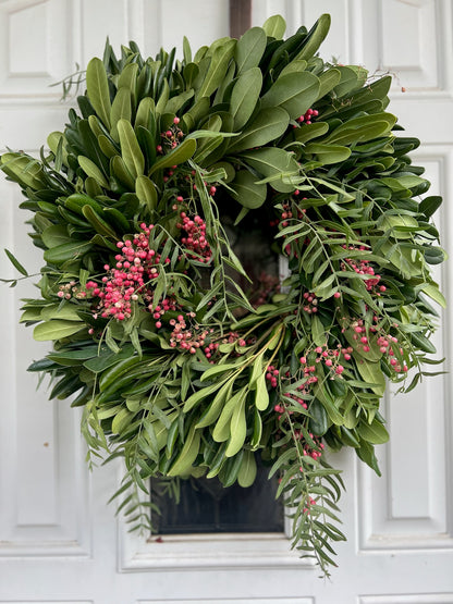 Fresh Pittosporum and Pepper Berry Wreath