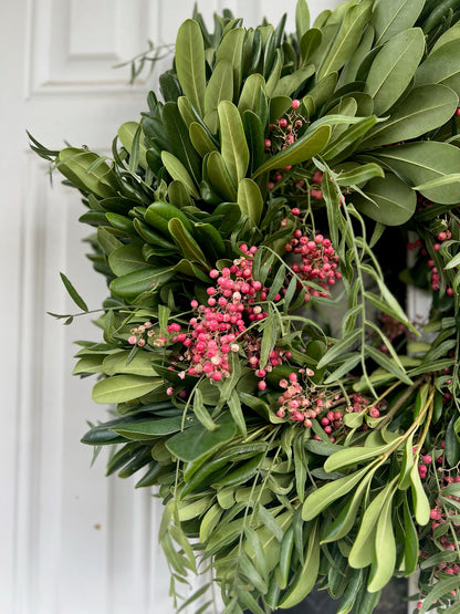 Fresh Pittosporum and Pepper Berry Wreath