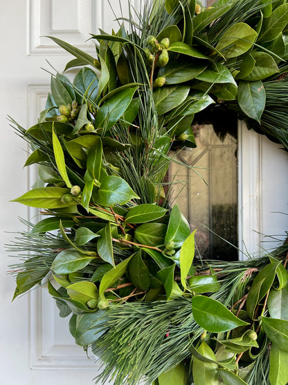 Fresh Camellia and Pine Wreath