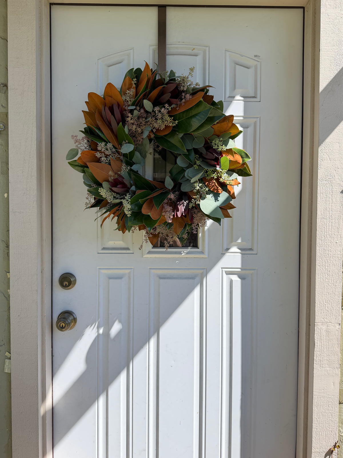 Fresh Safari Sunset Leucadendron, Seeded Eucalyptus, and Magnolia Wreath
