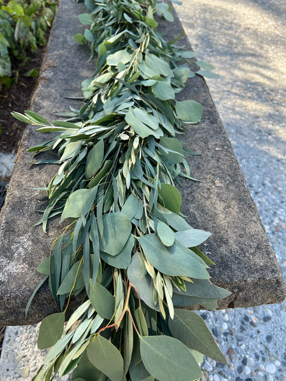 Fresh Willow Eucalyptus, Olive, and Silver Dollar Eucalyptus Garland