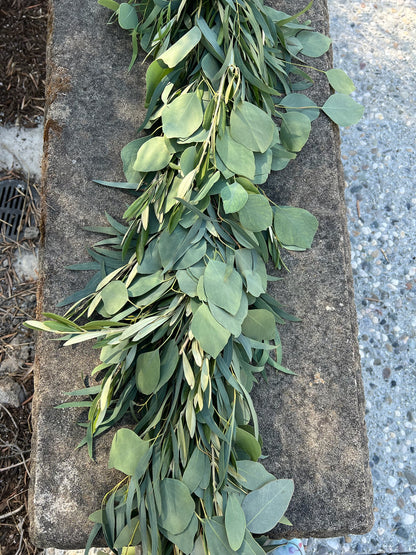 Fresh Willow Eucalyptus, Olive, and Silver Dollar Eucalyptus Garland