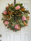 Fresh Magnolia, Seeded Eucalyptus, and Pink Ice Protea Wreath