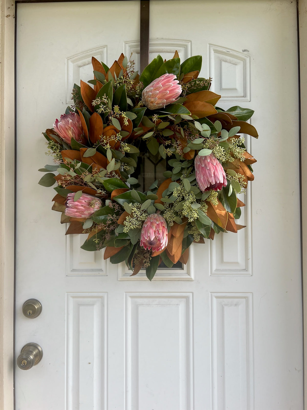 Fresh Magnolia, Seeded Eucalyptus, and Pink Ice Protea Wreath
