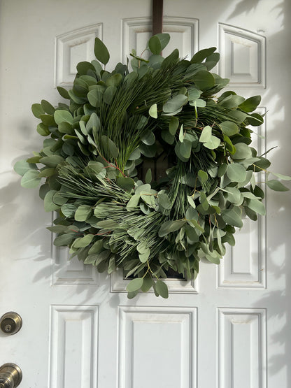 Fresh Silver Dollar Eucalyptus and Pine Wreath