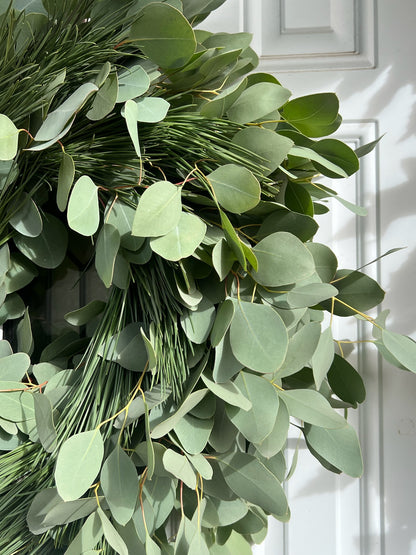 Fresh Silver Dollar Eucalyptus and Pine Wreath