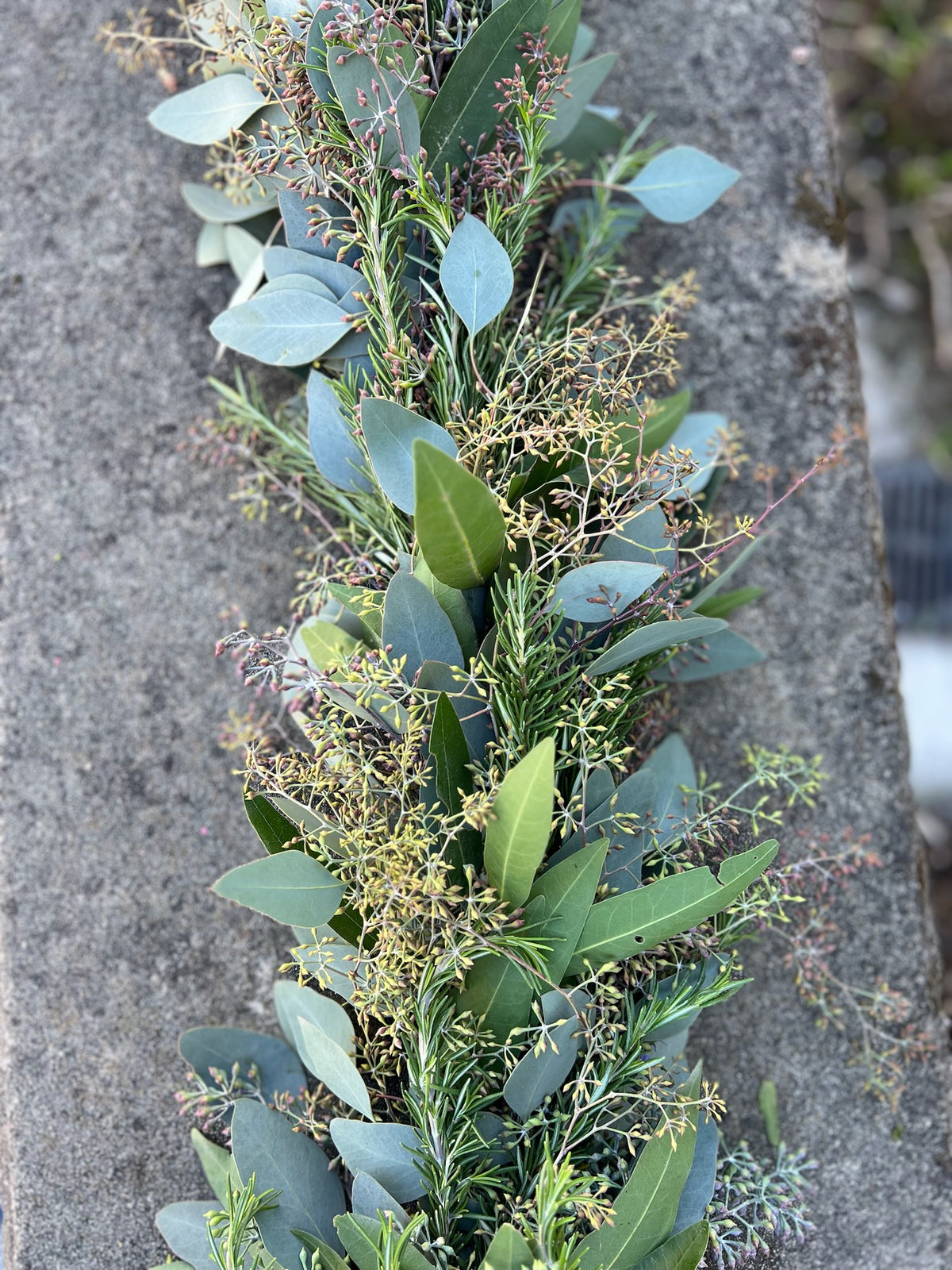 Fresh Rosemary, Bay Leaf, and Seeded Eucalyptus Garland