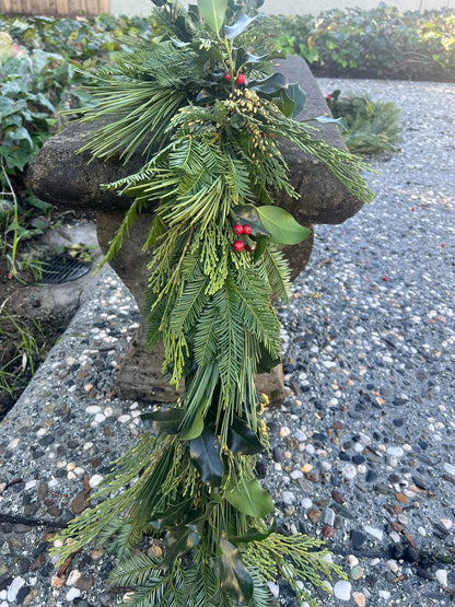Fresh Cedar, Fir, Redwood, and Holly Winter Garland