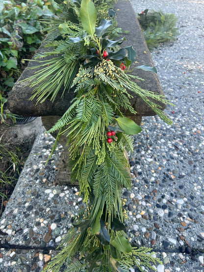 Fresh Cedar, Fir, Redwood, and Holly Winter Garland