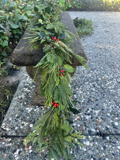 Fresh Cedar, Fir, Redwood, and Holly Winter Garland