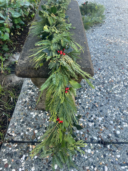 Fresh Cedar, Fir, Redwood, and Holly Winter Garland
