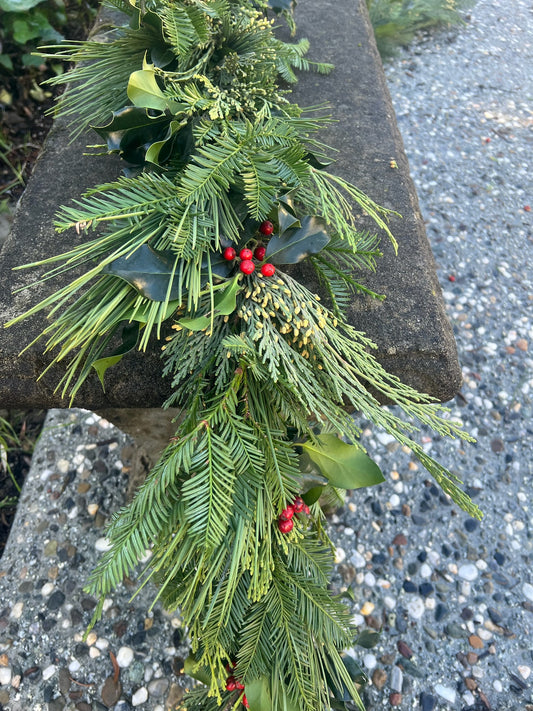 Fresh Cedar, Fir, Redwood, and Holly Winter Garland