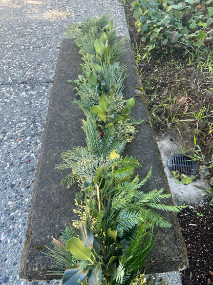 Fresh Cedar, Fir, Redwood, and Holly Winter Garland