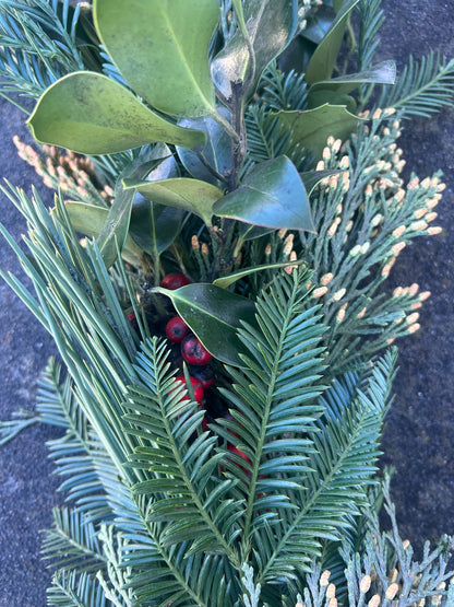 Fresh Cedar, Fir, Redwood, and Holly Winter Garland