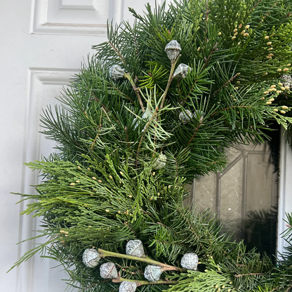 Fresh Silver Bells, Cedar, Fir Greenery Wreath