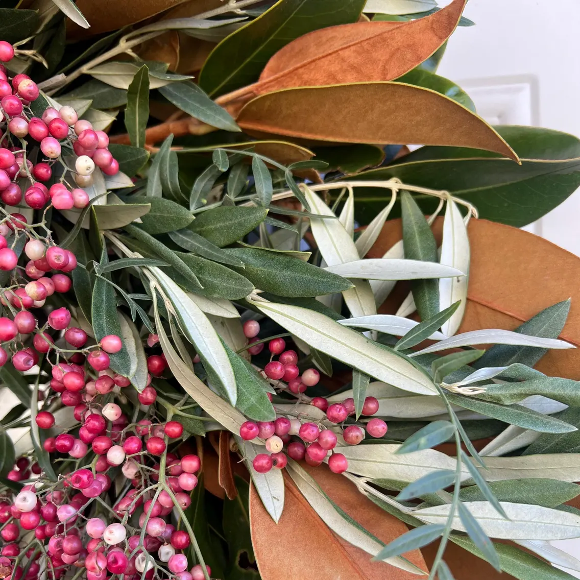 Fresh Magnolia Pepperberry and Olive Wreath