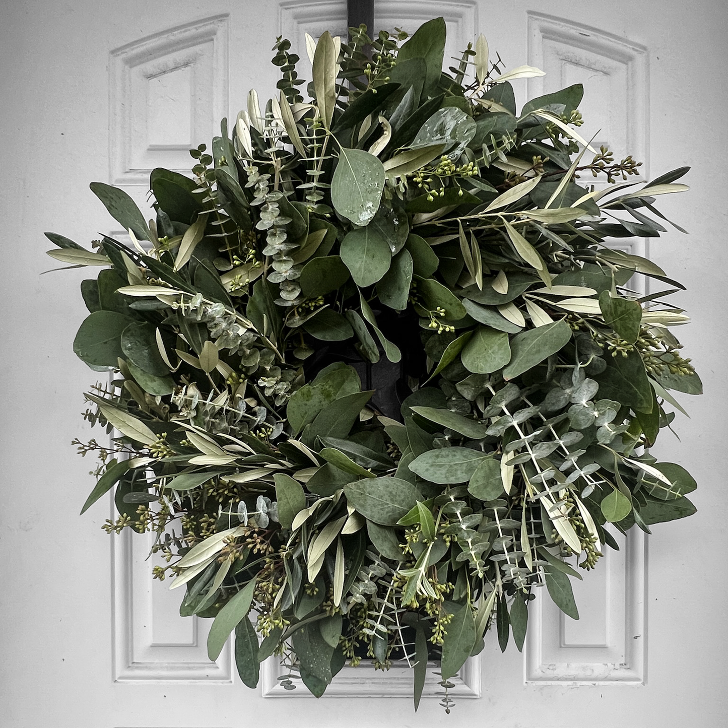 Fresh Seeded Eucalyptus Spiral Eucalyptus and Olive Wreath