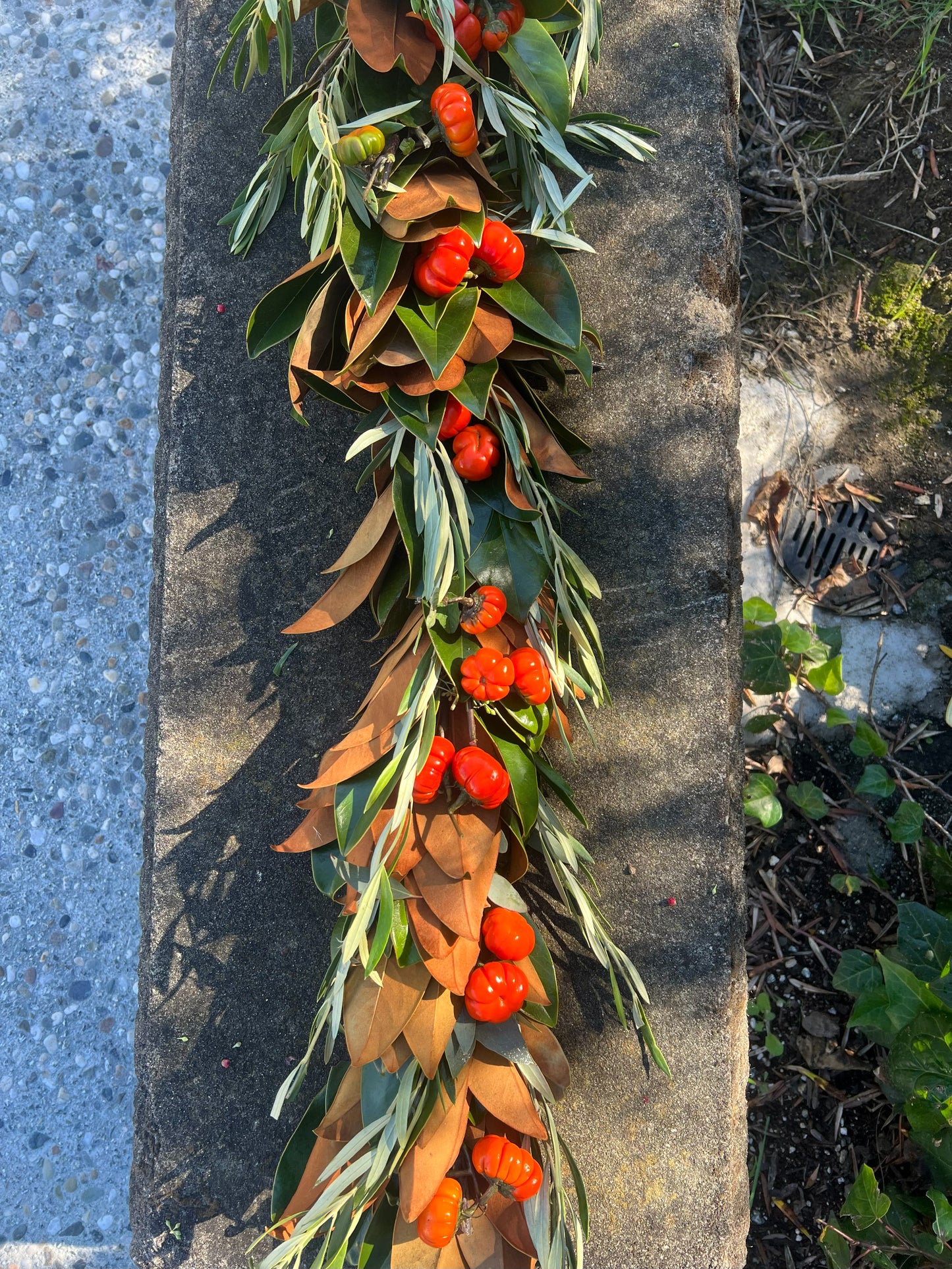 Fresh Magnolia Olive and Pumpkin Tree Garland