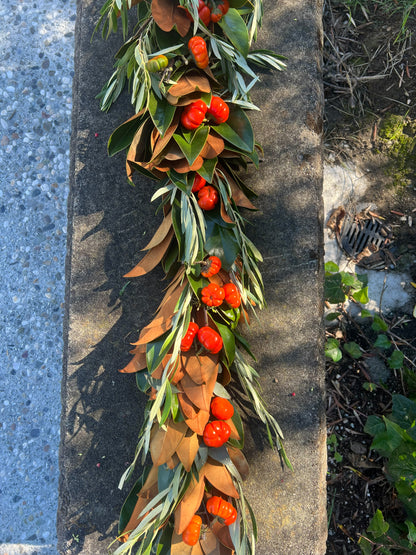 Fresh Magnolia Olive and Pumpkin Tree Garland