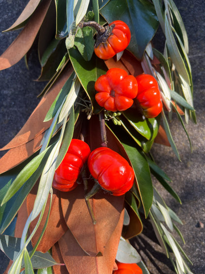 Fresh Magnolia Olive and Pumpkin Tree Garland