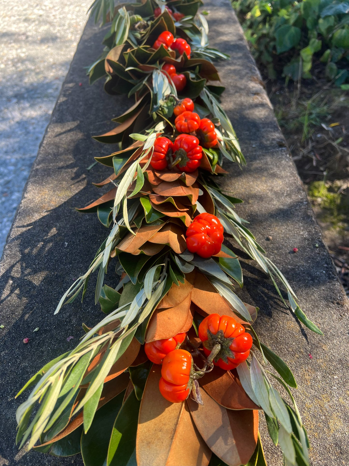 Fresh Magnolia Olive and Pumpkin Tree Garland
