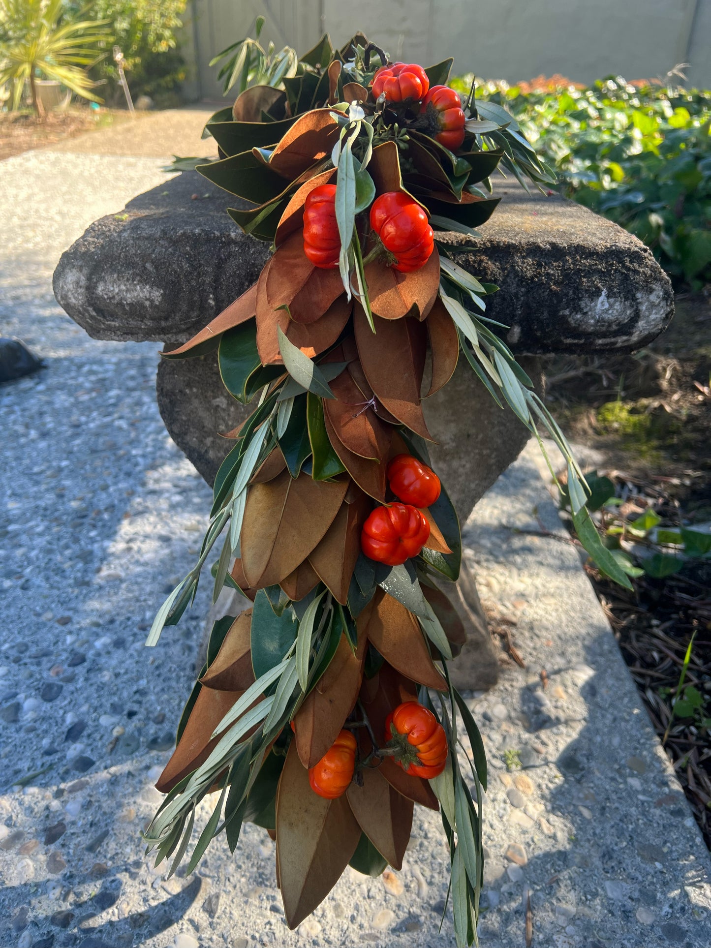 Fresh Magnolia Olive and Pumpkin Tree Garland