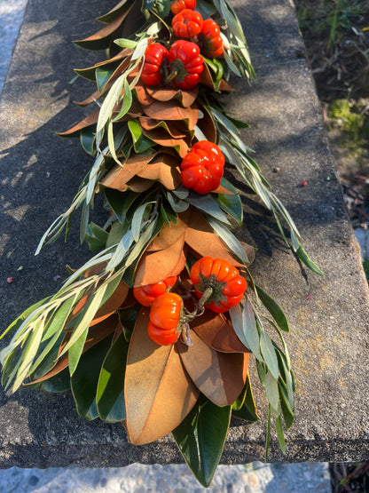 Fresh Magnolia Olive and Pumpkin Tree Garland