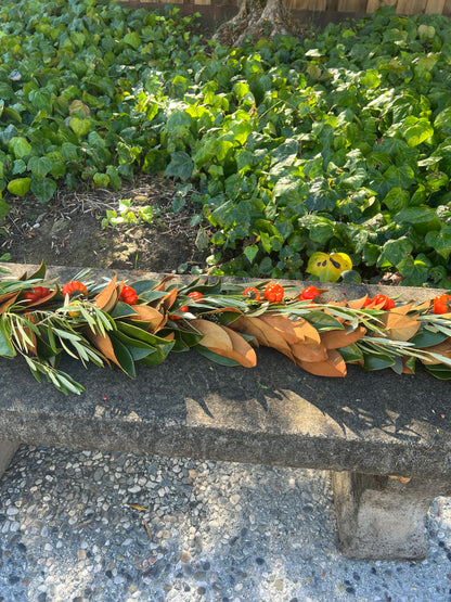 Fresh Magnolia Olive and Pumpkin Tree Garland