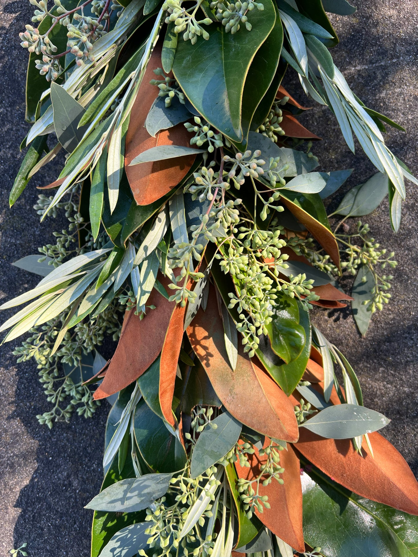 Fresh Magnolia Seeded Eucalyptus and Olive Garland
